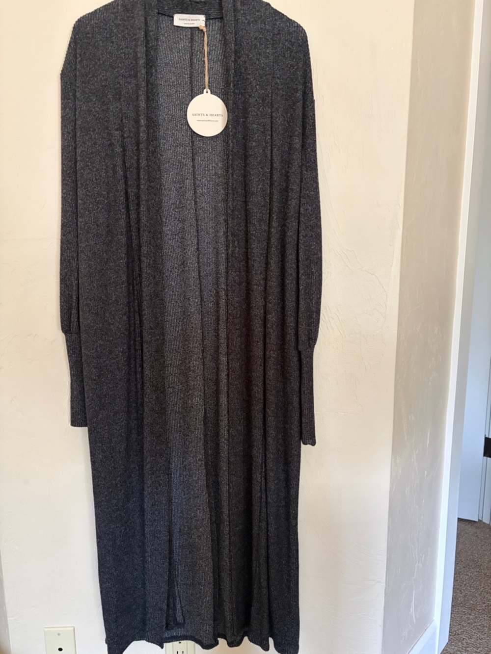 Saints & Hearts Charcoal Long Open-Front Knit Cardigan. Multiple Sizes. NWT!
